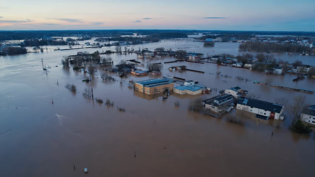 Flooded Residential Area After a Disaster