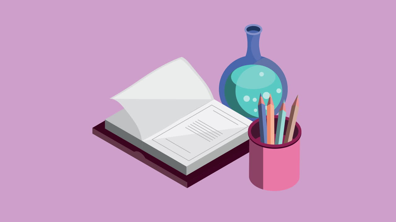 book and tube test isometric style animation
