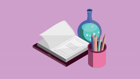 animación de estilo isométrico de prueba de libro y tubo