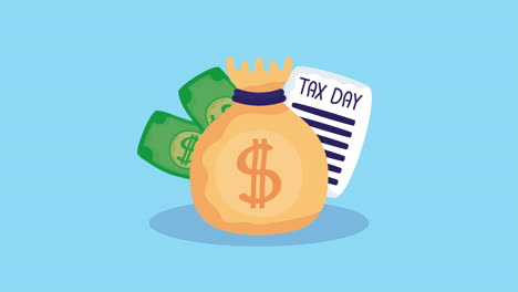 tax day animation with receipt document and money bag