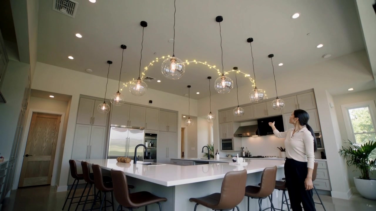 Agente inmobiliario presentando el interior de una cocina moderna
