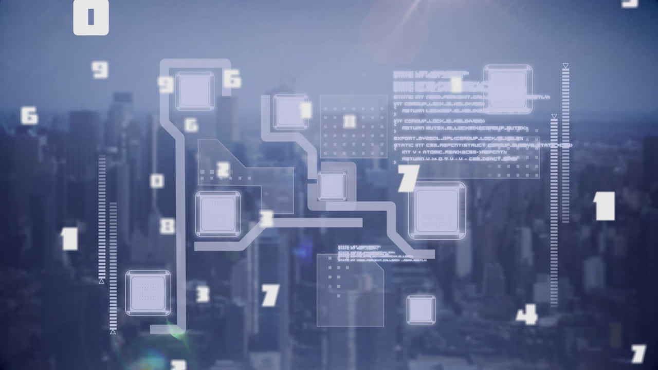 Digital interface with data processing against cityscape