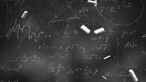 closeup mathematical formula and elements on blackboard 5