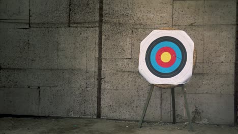 Pfeil-Fehlt-Beim-Training-Des-Bogenschießenziels,-Zeitlupe