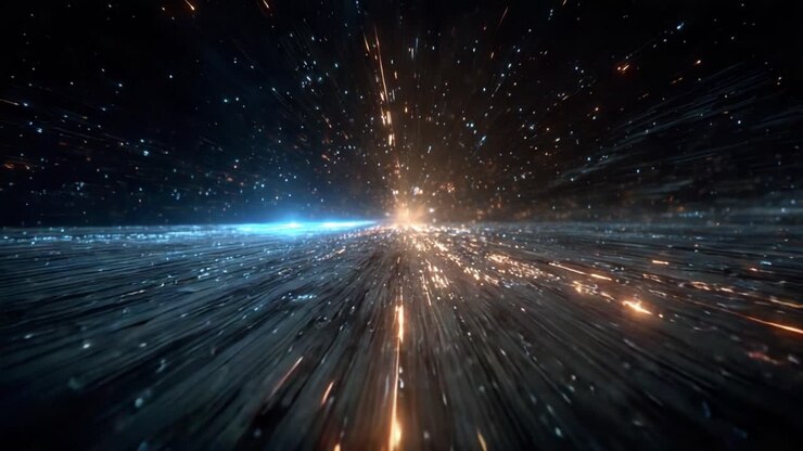 A stunning visual journey through a vibrant cosmic landscape, showcasing the enchanting display of light and motion in a vast universe brimming with stars and energy