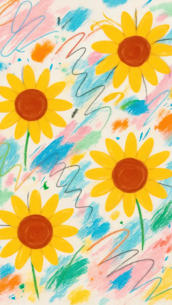 Hand-Drawn Illustration of Sunflowers on Colorful Pastel Background