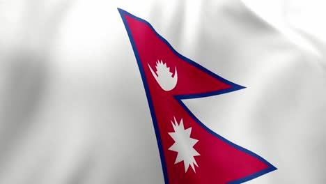 realistic waving flag of nepal, unique non-quadrilateral shape, crimson red, sun, moon. south asian nation symbol, kathmandu, patriotism, nepal