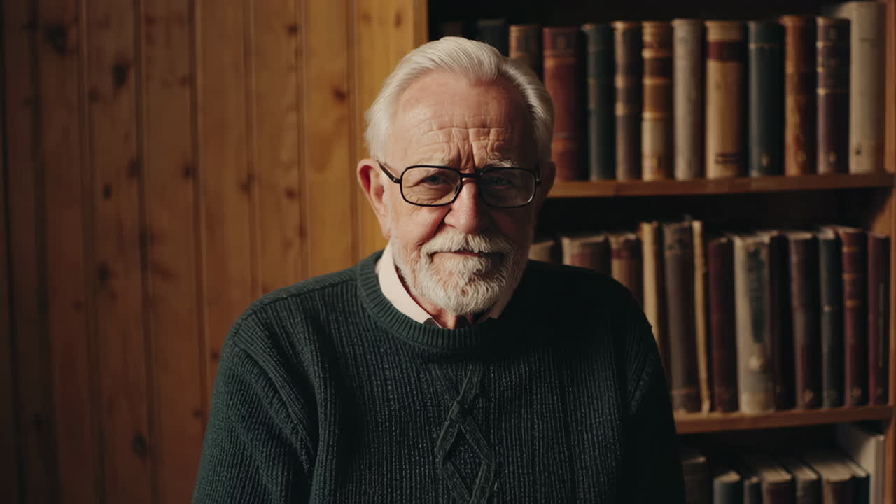 Portrait of a Thoughtful Elderly Man in a Study