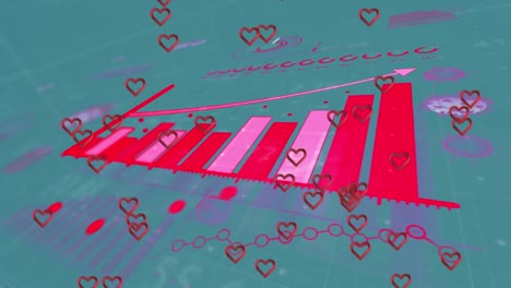 animación de las estadísticas de las células de covid-19 y los iconos de corazón sobre fondo azul