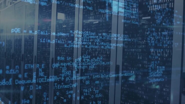 Powering server cabinets starting code overlay scrolling, showing init and queue routines fading