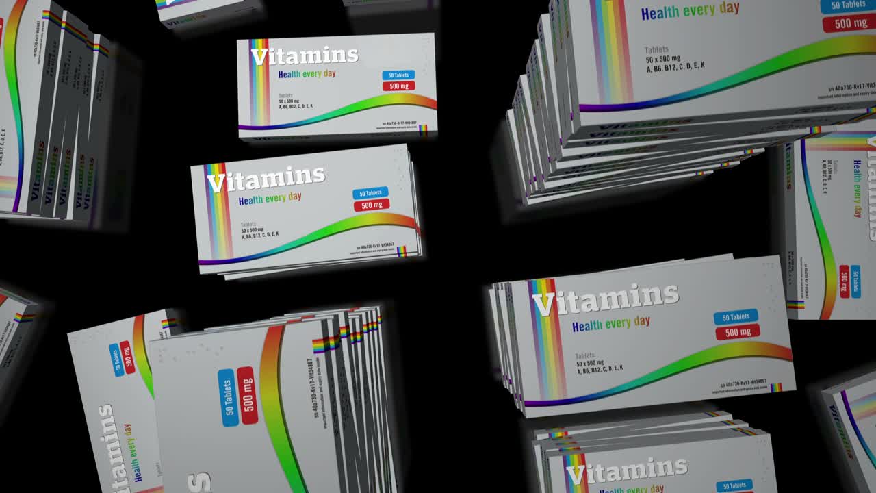 Vitamin pills in packs procurement loop animation