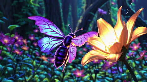 glowing butterfly and flower in an enchanted forest