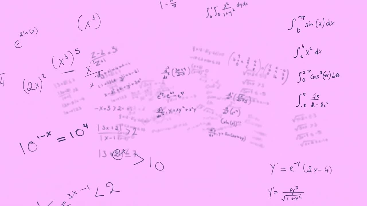 ecuaciones matemáticas que se mueven contra un fondo rosa