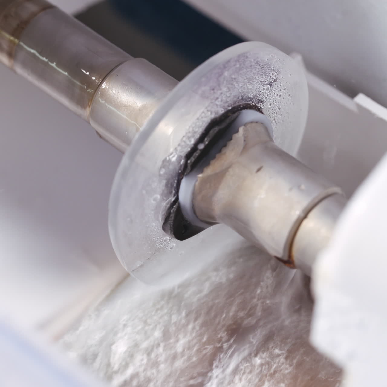 Production of lens for eyeglasses. Modern equipment of making glasses in the laboratory. Process of making new lens.