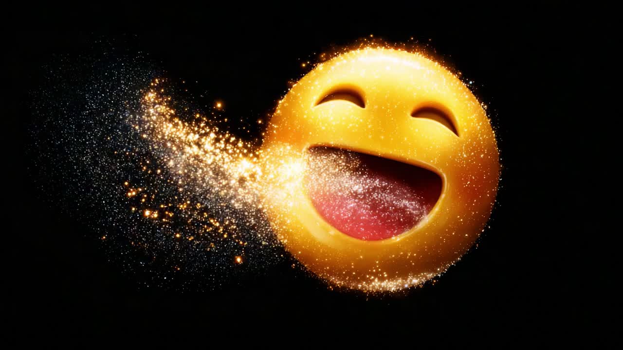 A Radiant Emoji Spreading Joy and Sparkles Through Magical Dust Animation, Capturing the Essence of Happiness and Laughter in a Vibrant Visual Delight