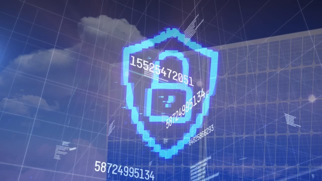 animación del procesamiento de datos financieros a través de paneles solares