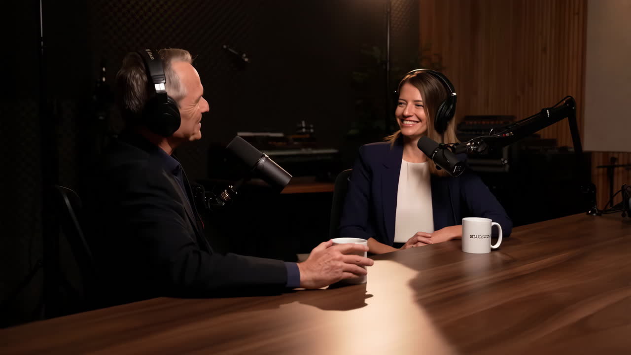 People Recording a Podcast Interview in a Studio