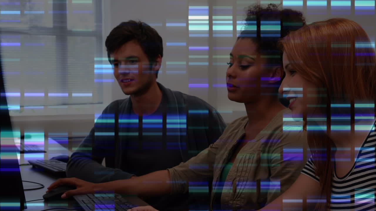 Animation of digital interface over diverse group of people