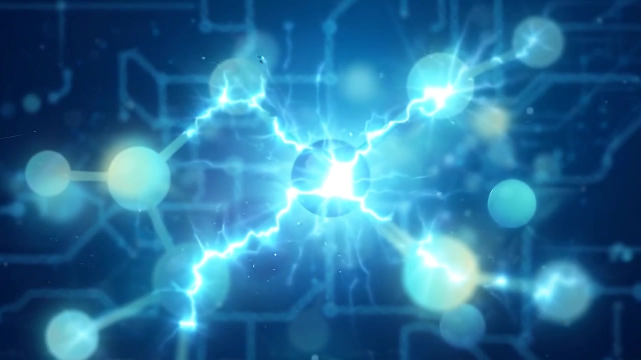 Animazione digitale della struttura molecolare con flusso di energia elettrica
