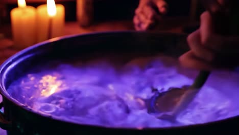 a cauldron of magic potion being stirred over a fire