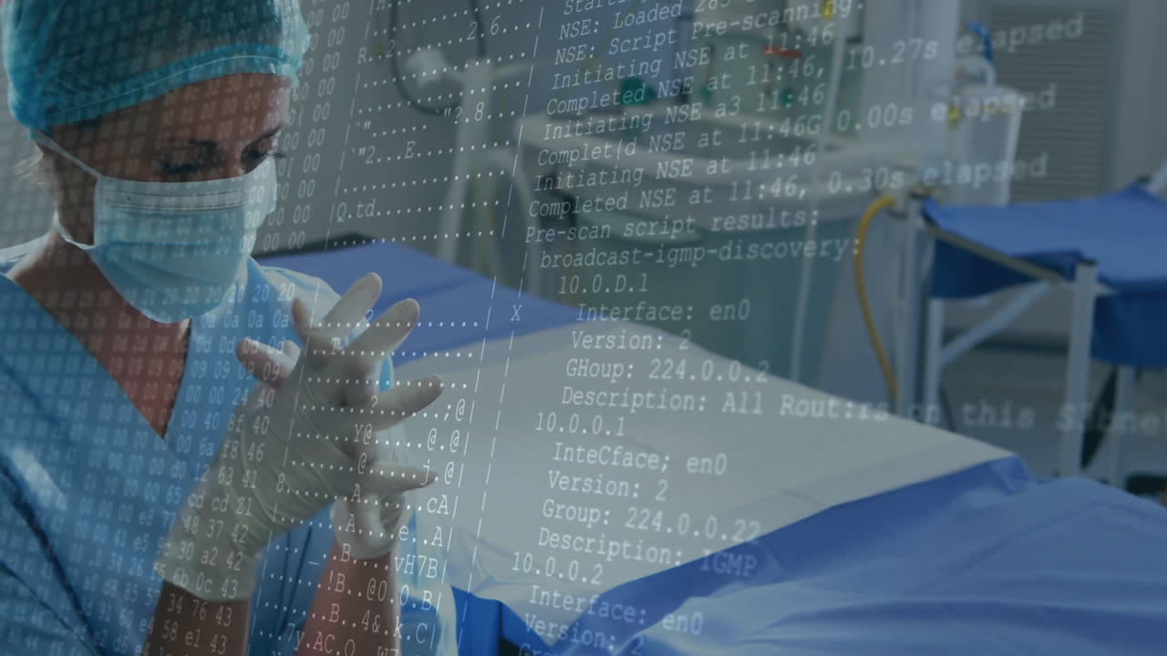 백인 여성 외과의사에 대한 데이터 처리 애니메이션