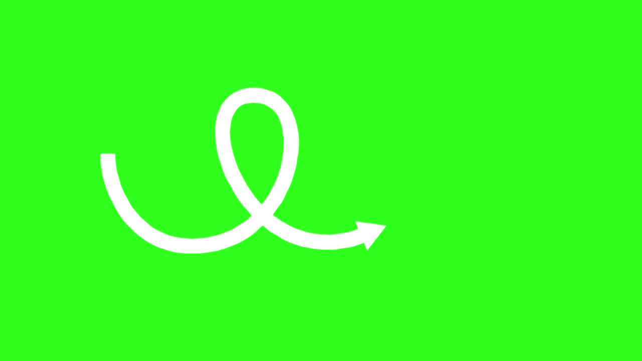 White arrow smoothly animates through looping spiral motion on bright green background, seamless vector style