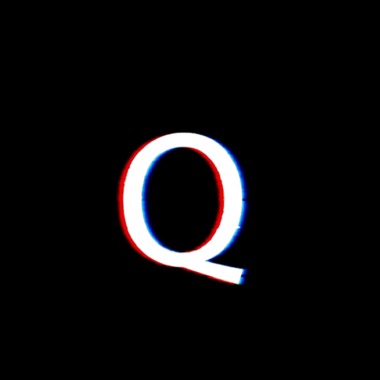 Lettera Q con Effetto Glitch su Sfondo Nero