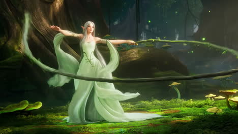 ethereal elf in a magical glowing forest