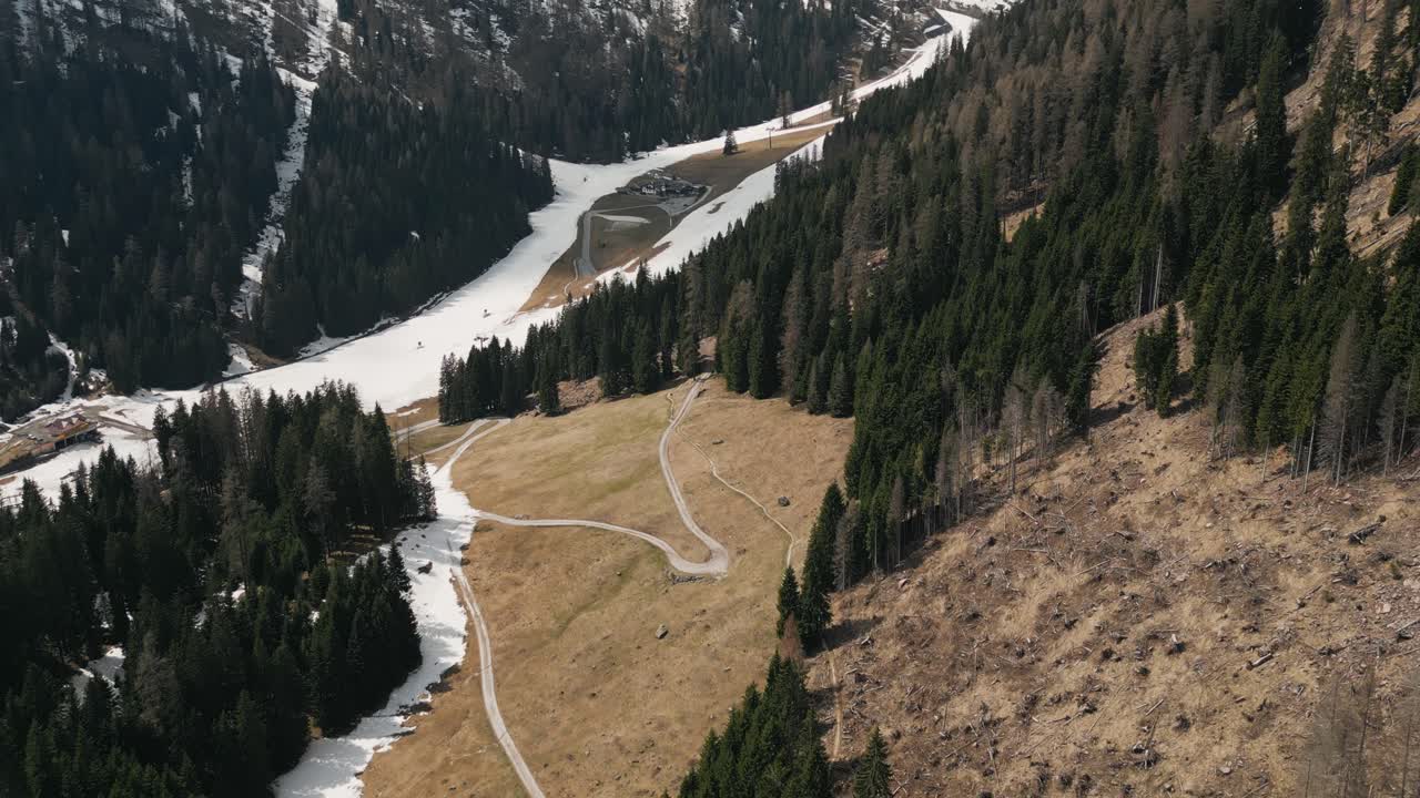 Sloping Mountain Trails And Pine Trees Near Dolomites In Northeastern Italy