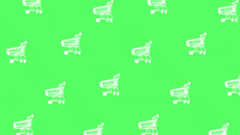 animación de patrón de bucle sin costuras con muchos carros de compras blancos vacíos en fondo de clave de croma verde. viernes negro y concepto de publicidad, espacio de copia