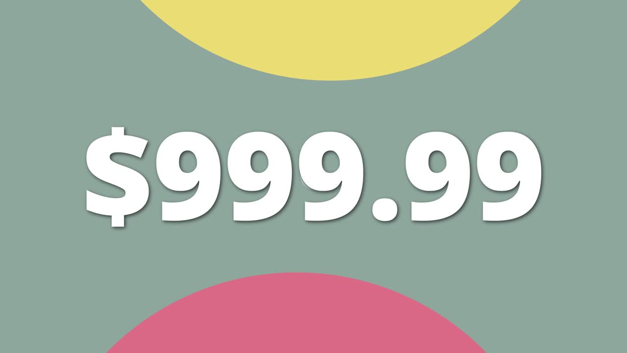 Minimalist motion video focusing on 999.99 tag display. Suitable for marketing and business