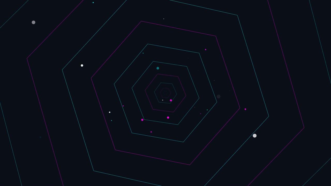 Abstract Motion Background with Pulsing Hexagonal Lines and Floating Particles