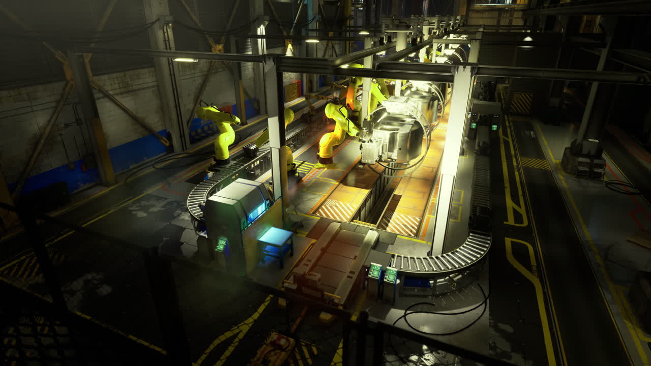 Industrial robotics in an advanced manufacturing facility during the day