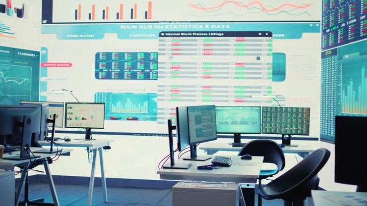 Empty telecommunications company system control and monitoring room