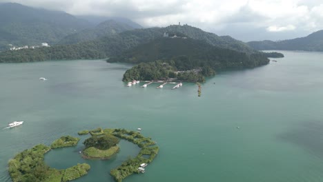 sun moon lake drone aerial view wen wu temple 4k