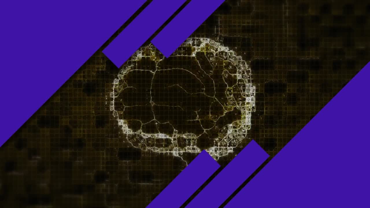 Animation of rotating brain, with purple rectangles moving on black background