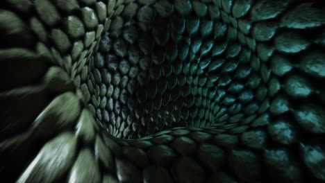 tunnel 3d, consistenza della pelle di un rettile serpente verde, immagini a loop senza cuciture
