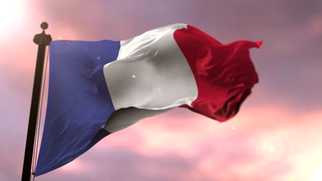 bandera de francia ondeando en el viento al atardecer, bucle