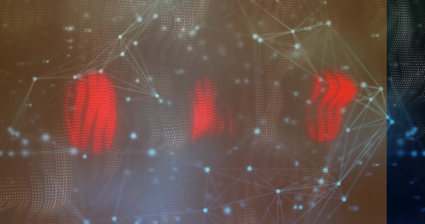 Abstract Digital Network Visualization with Glowing Red Nodes