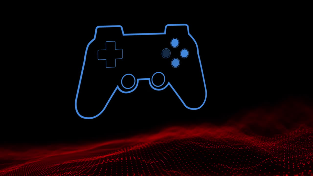 빨간색 메시 위에 파란색 비디오 게임 콘솔의 애니메이션