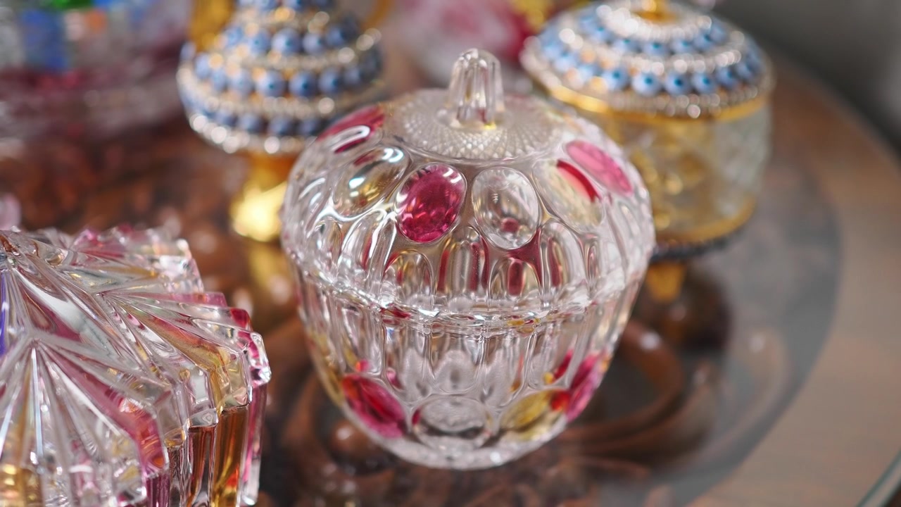 Decorative Crystal Candy Dish on a Glass Table