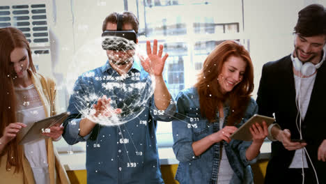 One-person-use-a-3D-glasses-and-three-people-are-connected