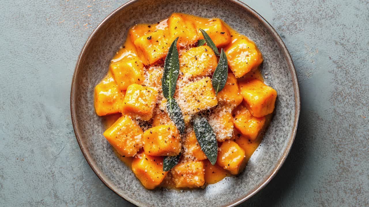 deliciosos gnocchi de calabaza caseros con salvia y queso parmesano