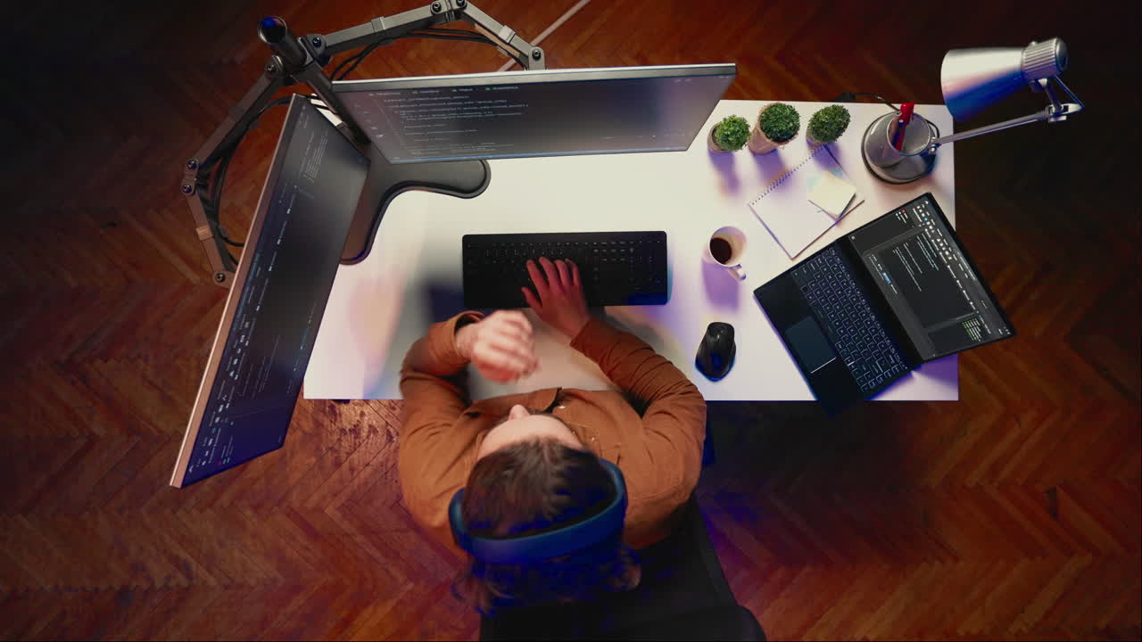 Programmer removing headphones to better concentrate on difficult IT task