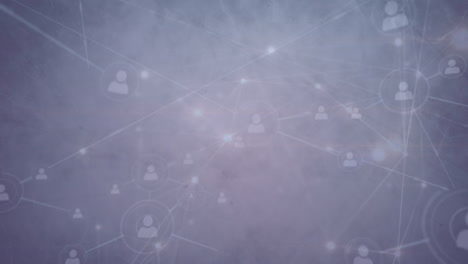 Animation of networks of connections and icons over white background