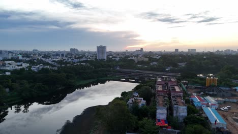 Aerial-shot-capturing-the-city-in-the-early-morning-fog