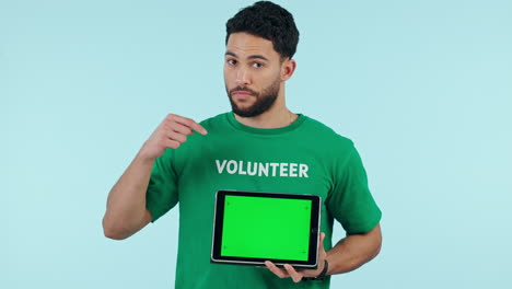 Man,-volunteering-and-tablet-green-screen-of-eco