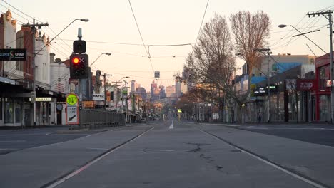 Deserted-Australian-streets-at-the-height-of-the-coronavirus-lockdown---filmed-in-Melbourne,-Australia