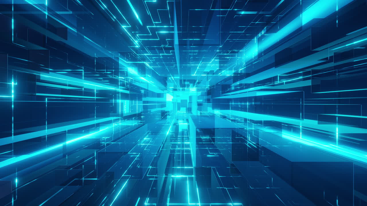 Sfondo tecnologico astratto futuristico, linea luminosa a scansione su circuito digitale, in loop