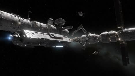 futuristic spacecraft engaged in docking maneuver amidst the vastness of space, showcasing advanced technology and intricate machinery in an alien environment